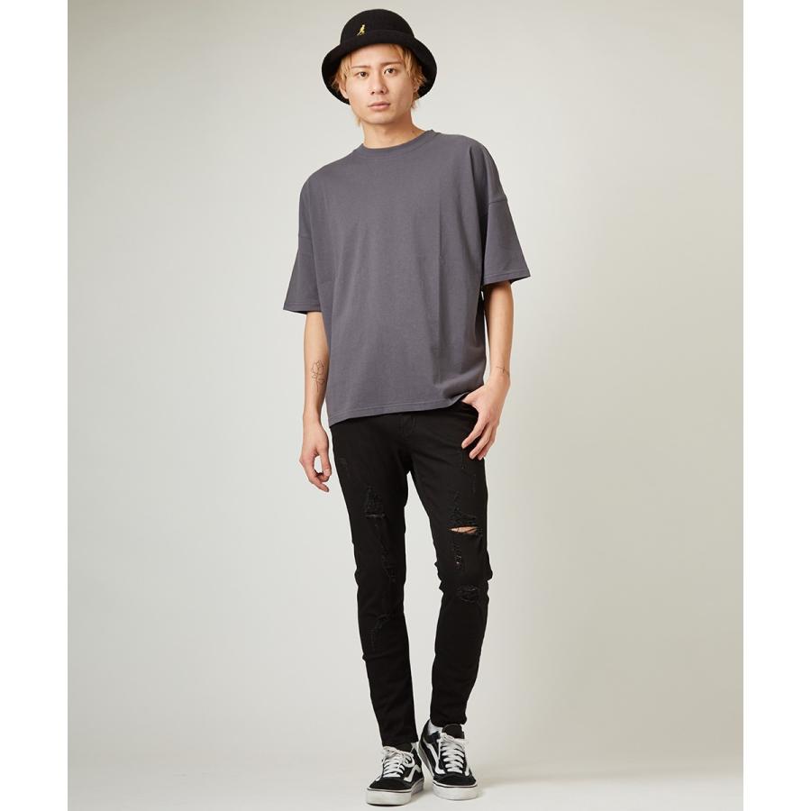 ビッグTシャツ メンズ ビッグシルエット Tシャツ カットソー 半袖 クルーネック オーバーサイズ ビッグサイズ トップス 無地 ブラック | improves | 06