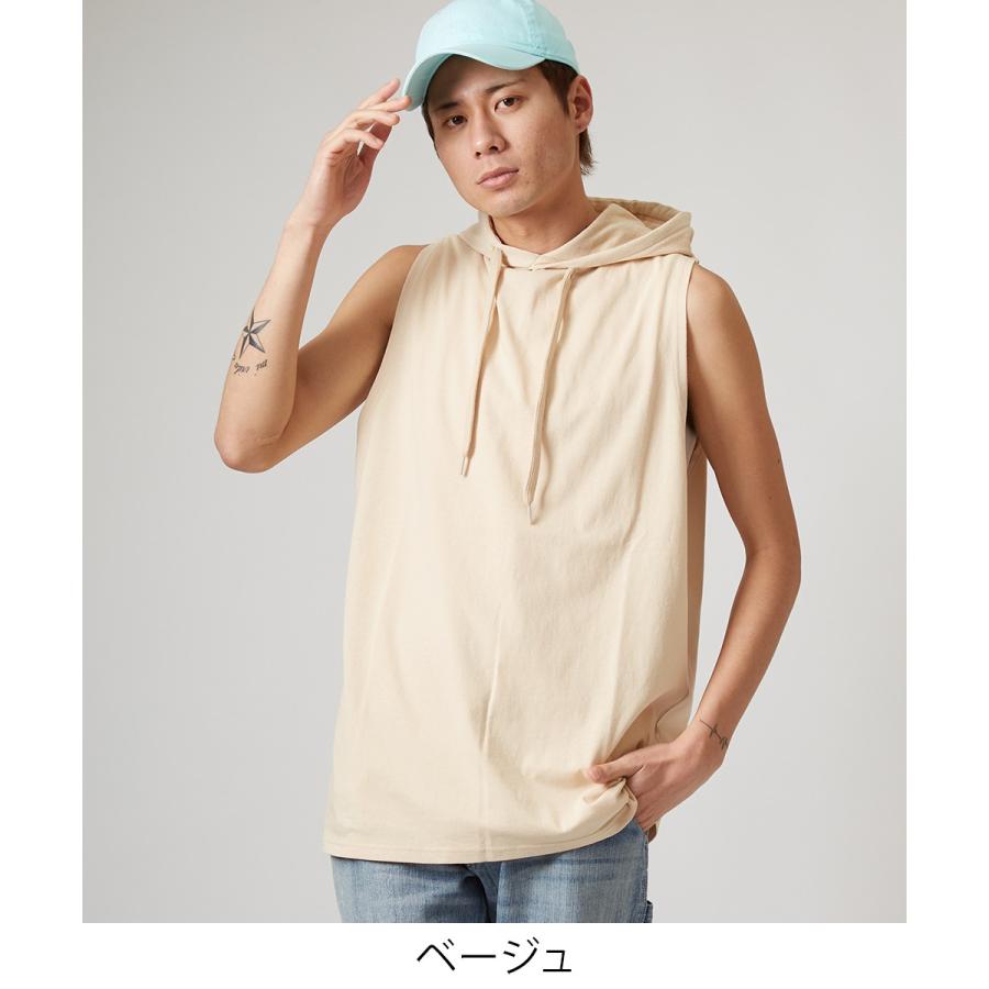 ノースリーブ ビッグパーカー メンズ ロング タンクトップ ビッグシルエット Tシャツ カットソー オーバーサイズ ビッグサイズ 無地 | improves | 01