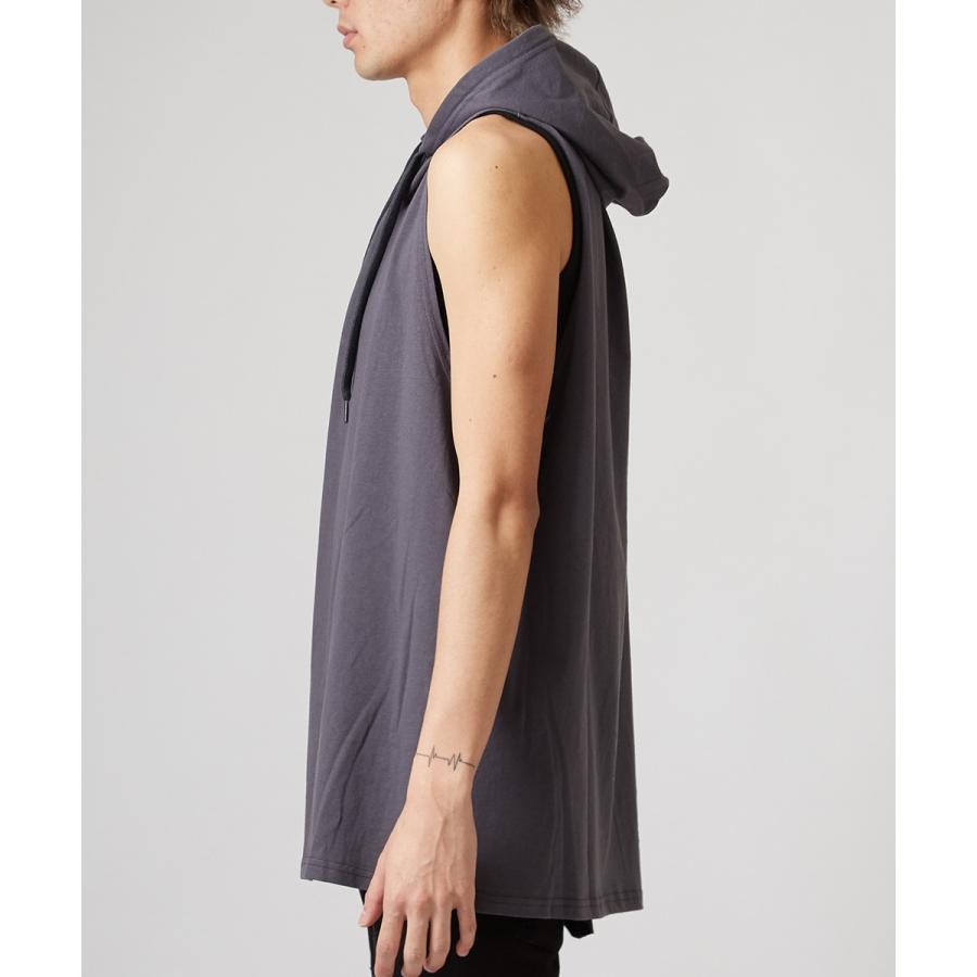 ノースリーブ ビッグパーカー メンズ ロング タンクトップ ビッグシルエット Tシャツ カットソー オーバーサイズ ビッグサイズ 無地 | improves | 10