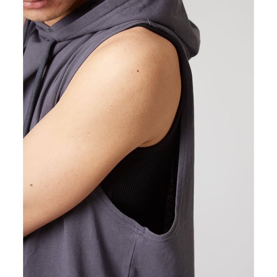 ノースリーブ ビッグパーカー メンズ ロング タンクトップ ビッグシルエット Tシャツ カットソー オーバーサイズ ビッグサイズ 無地 | improves | 12