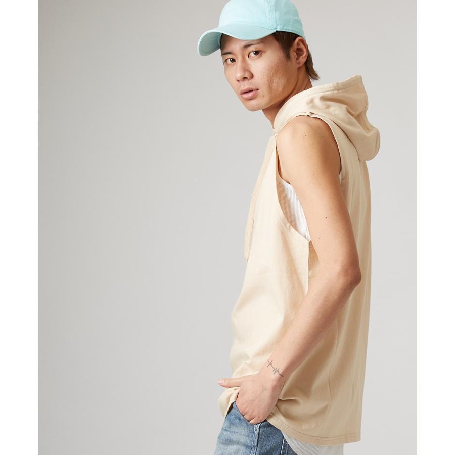 ノースリーブ ビッグパーカー メンズ ロング タンクトップ ビッグシルエット Tシャツ カットソー オーバーサイズ ビッグサイズ 無地 | improves | 02