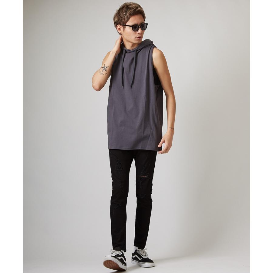 ノースリーブ ビッグパーカー メンズ ロング タンクトップ ビッグシルエット Tシャツ カットソー オーバーサイズ ビッグサイズ 無地 | improves | 04