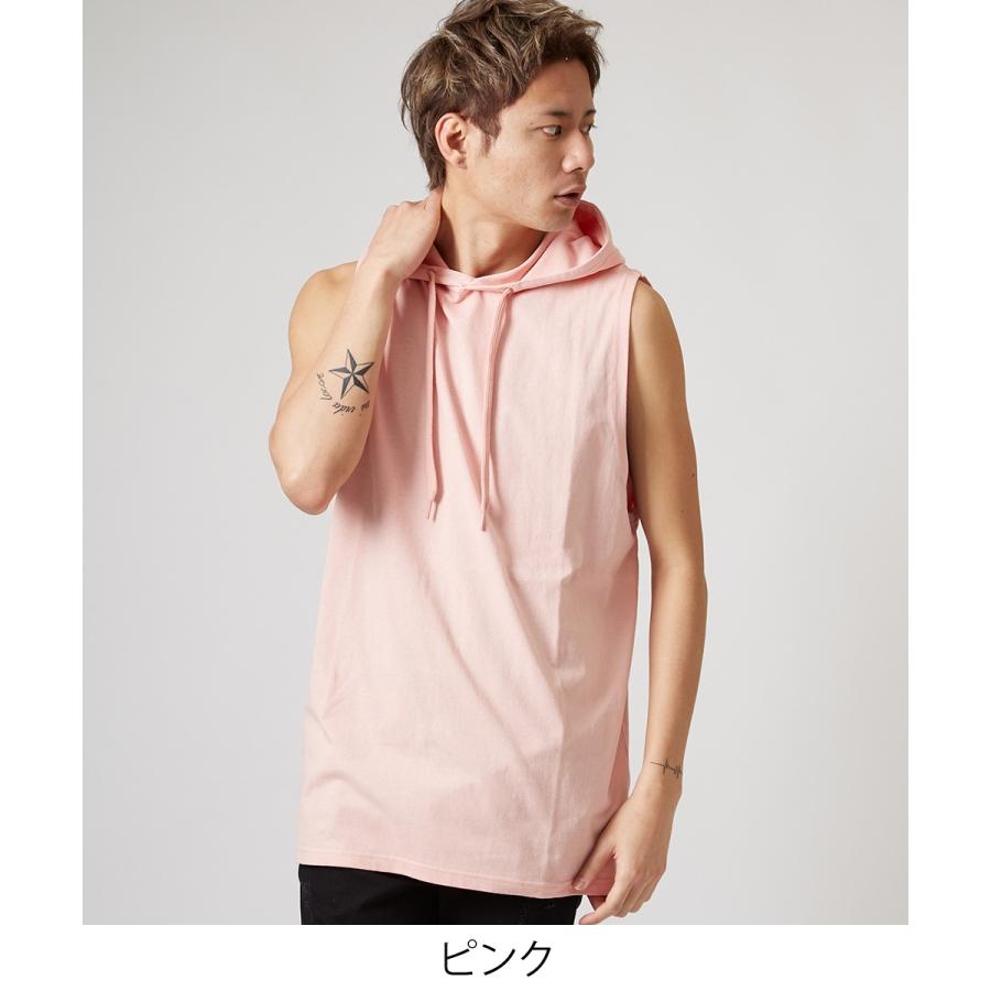 ノースリーブ ビッグパーカー メンズ ロング タンクトップ ビッグシルエット Tシャツ カットソー オーバーサイズ ビッグサイズ 無地 | improves | 05