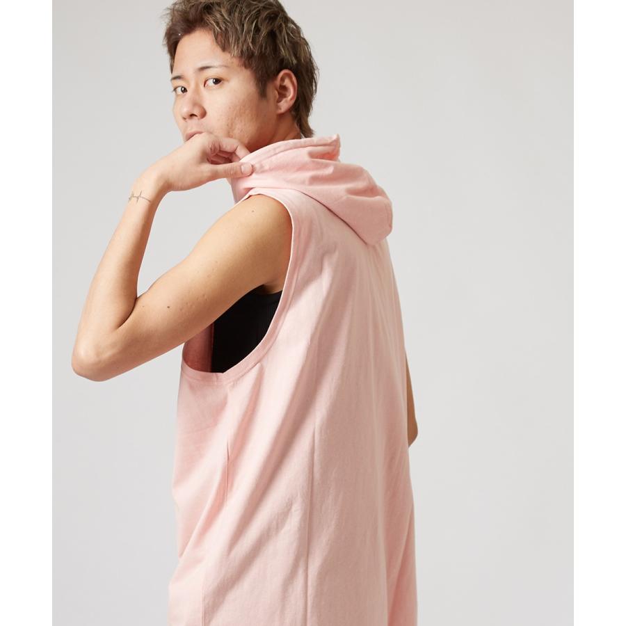 ノースリーブ ビッグパーカー メンズ ロング タンクトップ ビッグシルエット Tシャツ カットソー オーバーサイズ ビッグサイズ 無地 | improves | 06