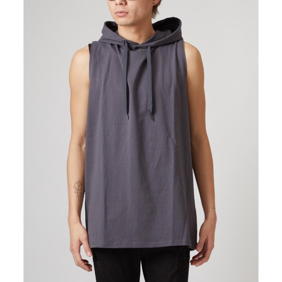 ノースリーブ ビッグパーカー メンズ ロング タンクトップ ビッグシルエット Tシャツ カットソー オーバーサイズ ビッグサイズ 無地 | improves | 09