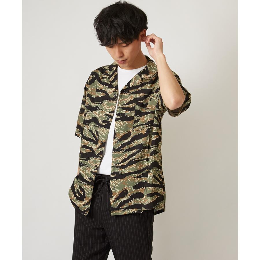 開襟シャツ 半袖 メンズ 迷彩 シャツ レーヨン オープンカラーシャツ カモフラ レトロ 柄シャツ アロハシャツ 半袖シャツ きれいめ | improves | 02