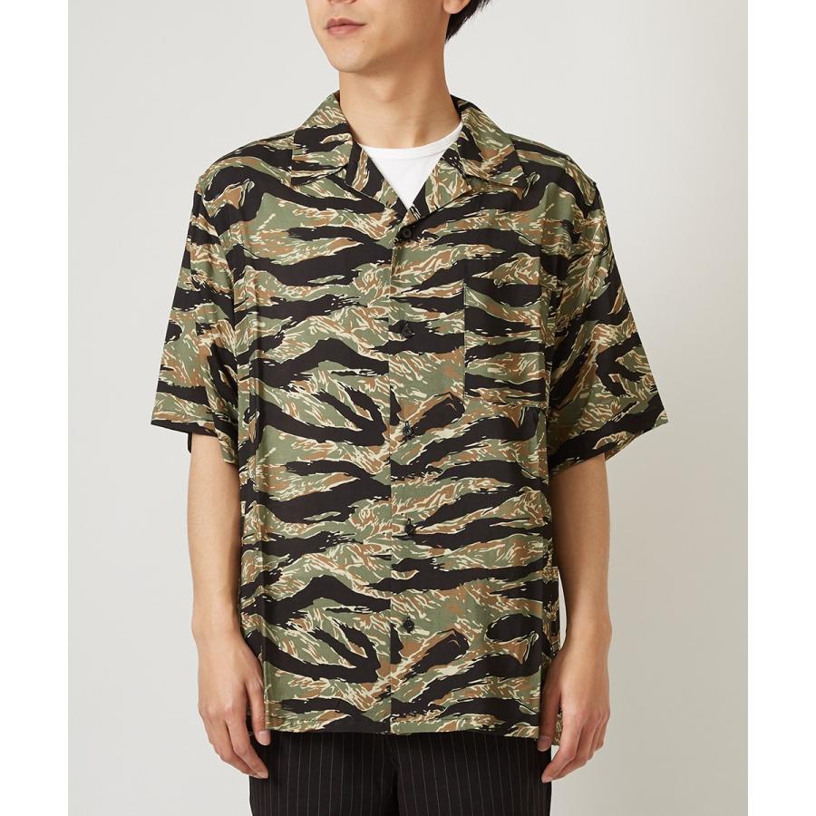 開襟シャツ 半袖 メンズ 迷彩 シャツ レーヨン オープンカラーシャツ カモフラ レトロ 柄シャツ アロハシャツ 半袖シャツ きれいめ | improves | 05