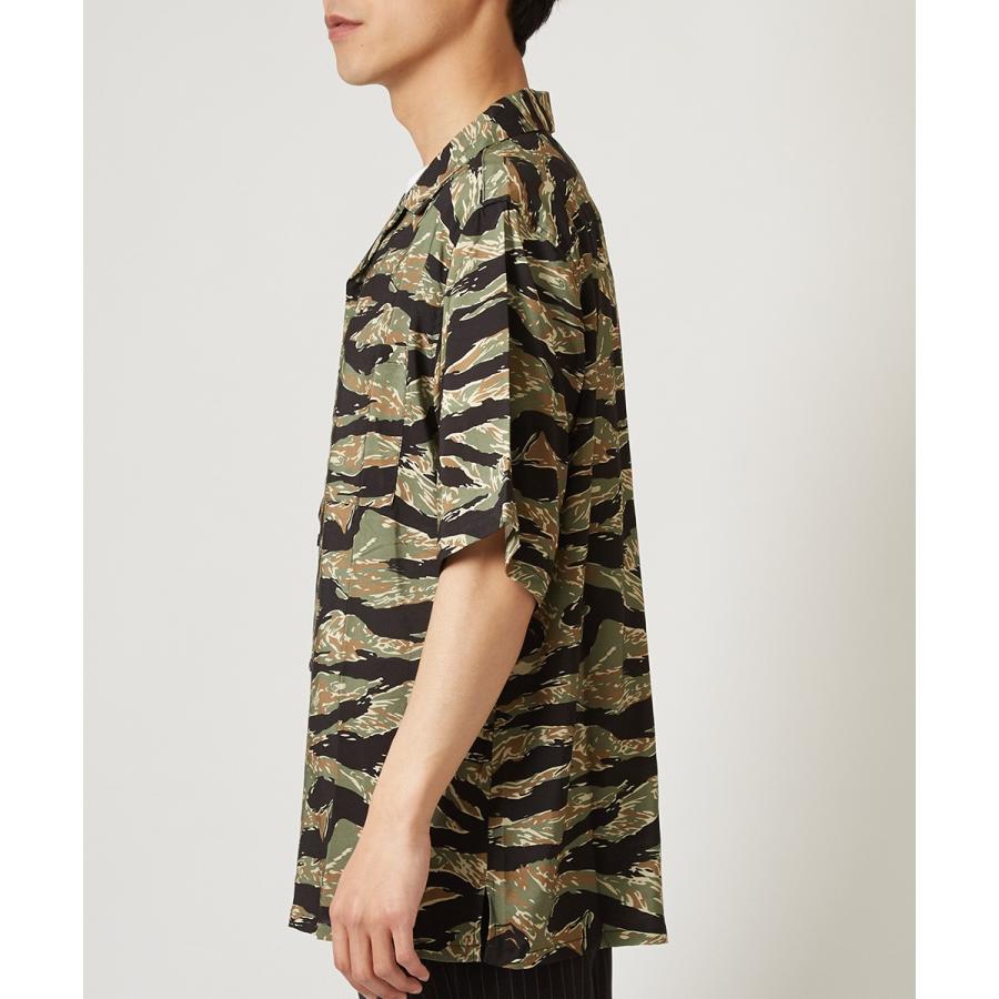 開襟シャツ 半袖 メンズ 迷彩 シャツ レーヨン オープンカラーシャツ カモフラ レトロ 柄シャツ アロハシャツ 半袖シャツ きれいめ | improves | 06