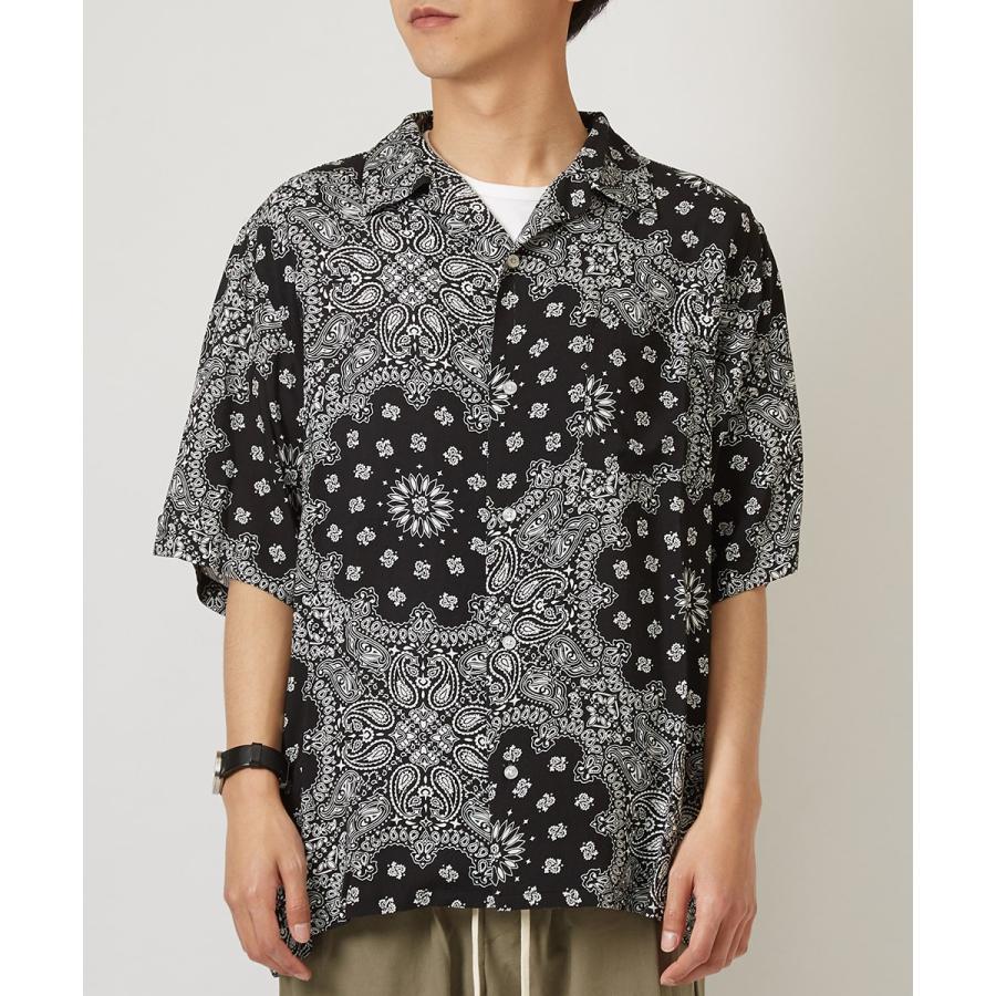 開襟シャツ 半袖 メンズ ペイズリー柄 シャツ レーヨン オープンカラーシャツ レトロ 柄シャツ アロハシャツ 半袖シャツ きれいめ | improves | 05