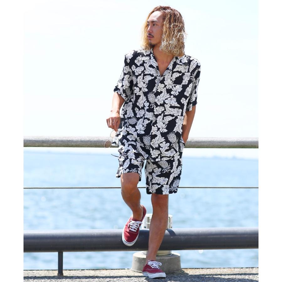 開襟シャツ 半袖 メンズ ボタニカル柄 アロハシャツ パイナップル柄 花柄 シャツ レーヨン オープンカラーシャツ レトロ 柄シャツ | improves | 02