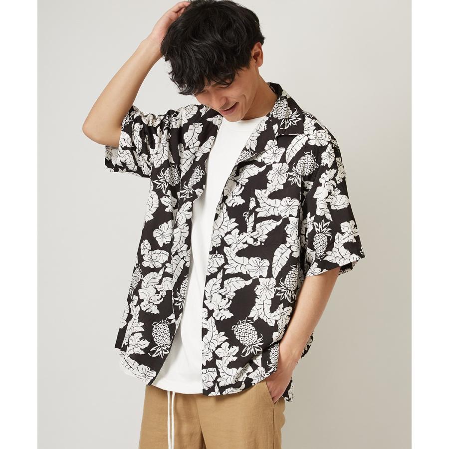 開襟シャツ 半袖 メンズ ボタニカル柄 アロハシャツ パイナップル柄 花柄 シャツ レーヨン オープンカラーシャツ レトロ 柄シャツ | improves | 03