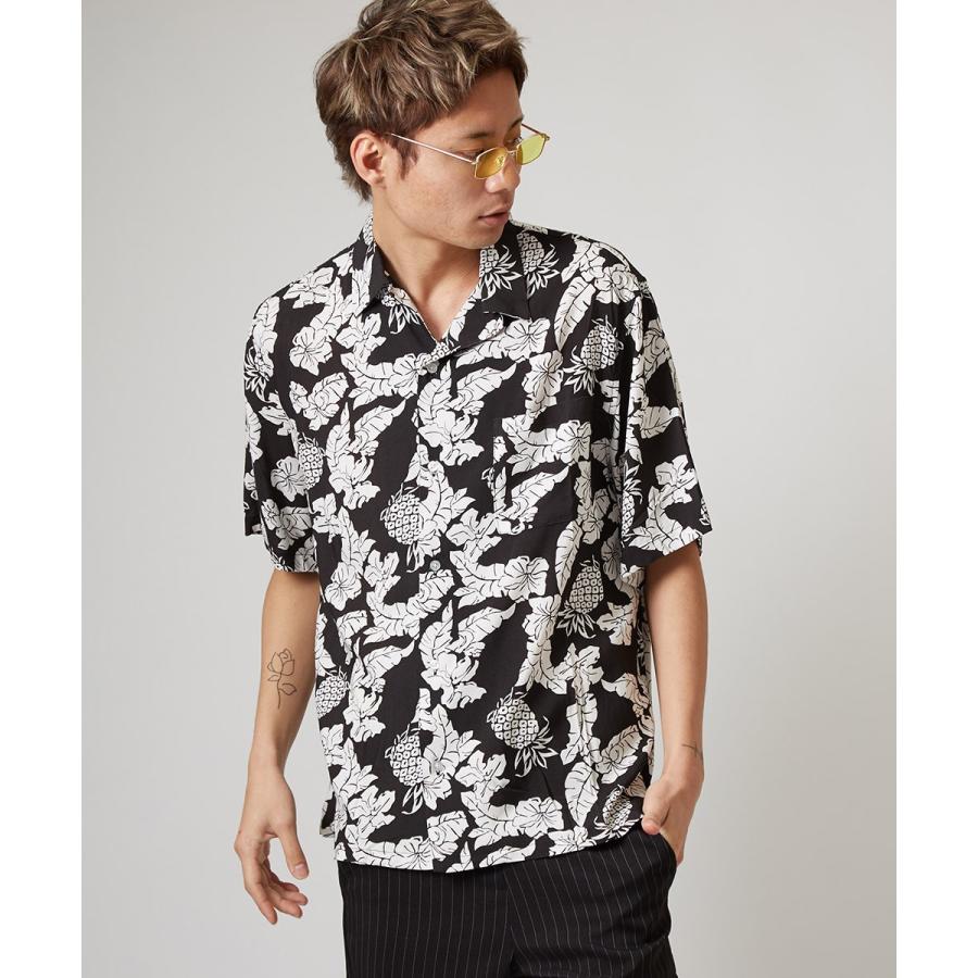 開襟シャツ 半袖 メンズ ボタニカル柄 アロハシャツ パイナップル柄 花柄 シャツ レーヨン オープンカラーシャツ レトロ 柄シャツ | improves | 05