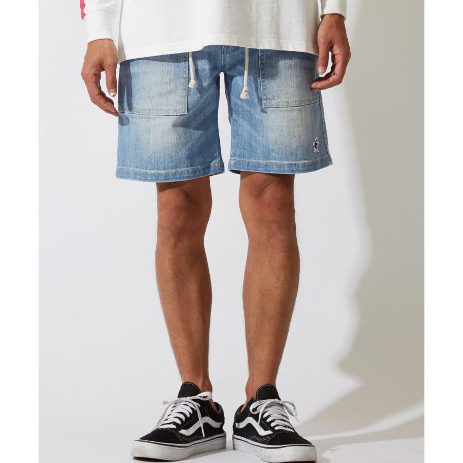 デニム ショートパンツ メンズ 膝上 ハーフパンツ ショーツ 短パン デニムパンツ ジーンズ ジーパン ベイカーパンツ インディゴ | improves | 03