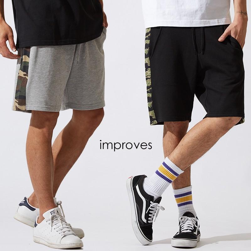 迷彩 サイドライン スウェット ハーフパンツ メンズ ショートパンツ 膝上 ラインパンツ ショーツ 短パン スエット グレー ブラック 黒 Improves インプローブス 通販 Yahoo ショッピング