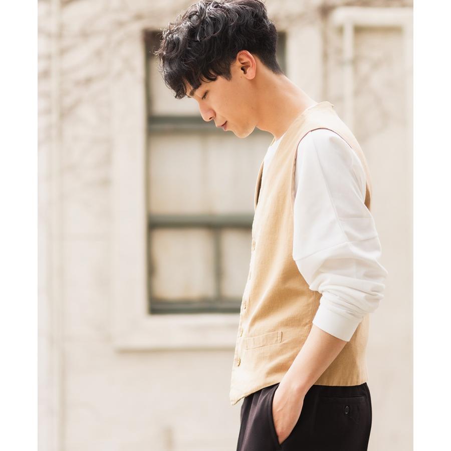 綿 麻 リネン ベスト メンズ ジレ 春 アウター ジャケット ビジネス スーツ きれいめ カジュアル ベージュ カーキ メンズファッション | improves | 02