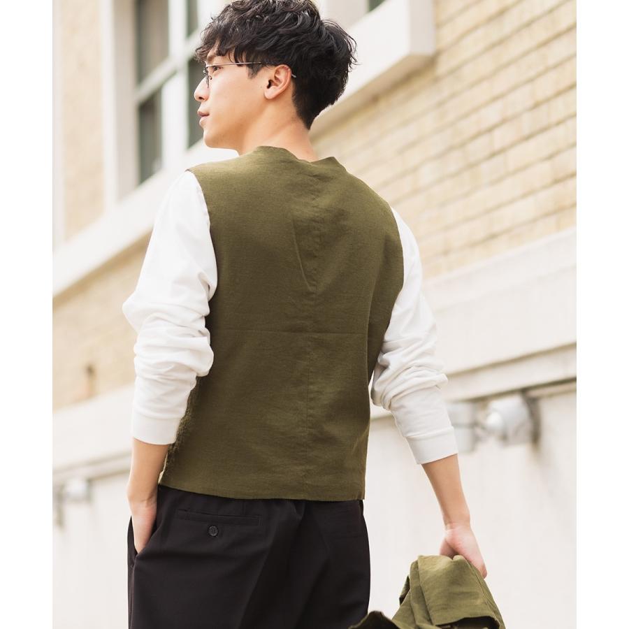 綿 麻 リネン ベスト メンズ ジレ 春 アウター ジャケット ビジネス スーツ きれいめ カジュアル ベージュ カーキ メンズファッション | improves | 04