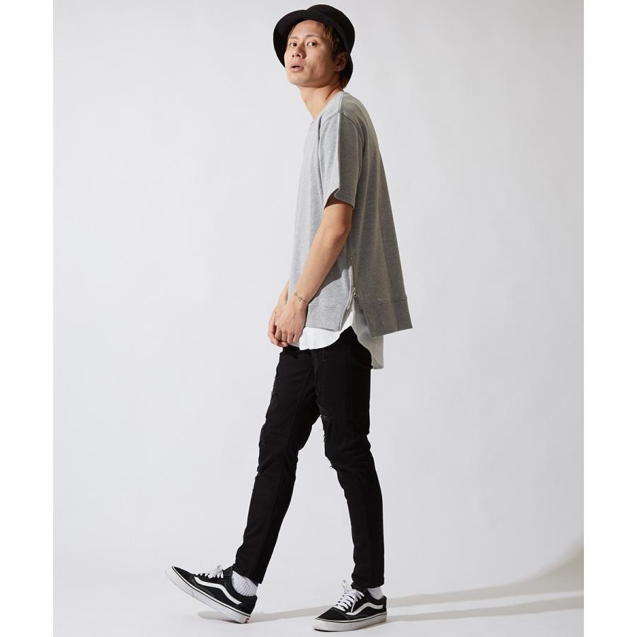 半袖 スウェット トレーナー メンズ 無地 スエット クルーネック カットソー トップス 裾サイドジップ グレー ブラック 黒 ストリート | improves | 04