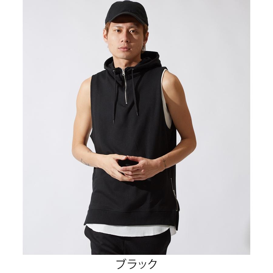 ノースリーブ ハーフジップ パーカー メンズ ビッグパーカー ビッグシルエット プルオーバー スウェット オーバーサイズ ビッグサイズ | improves | 01