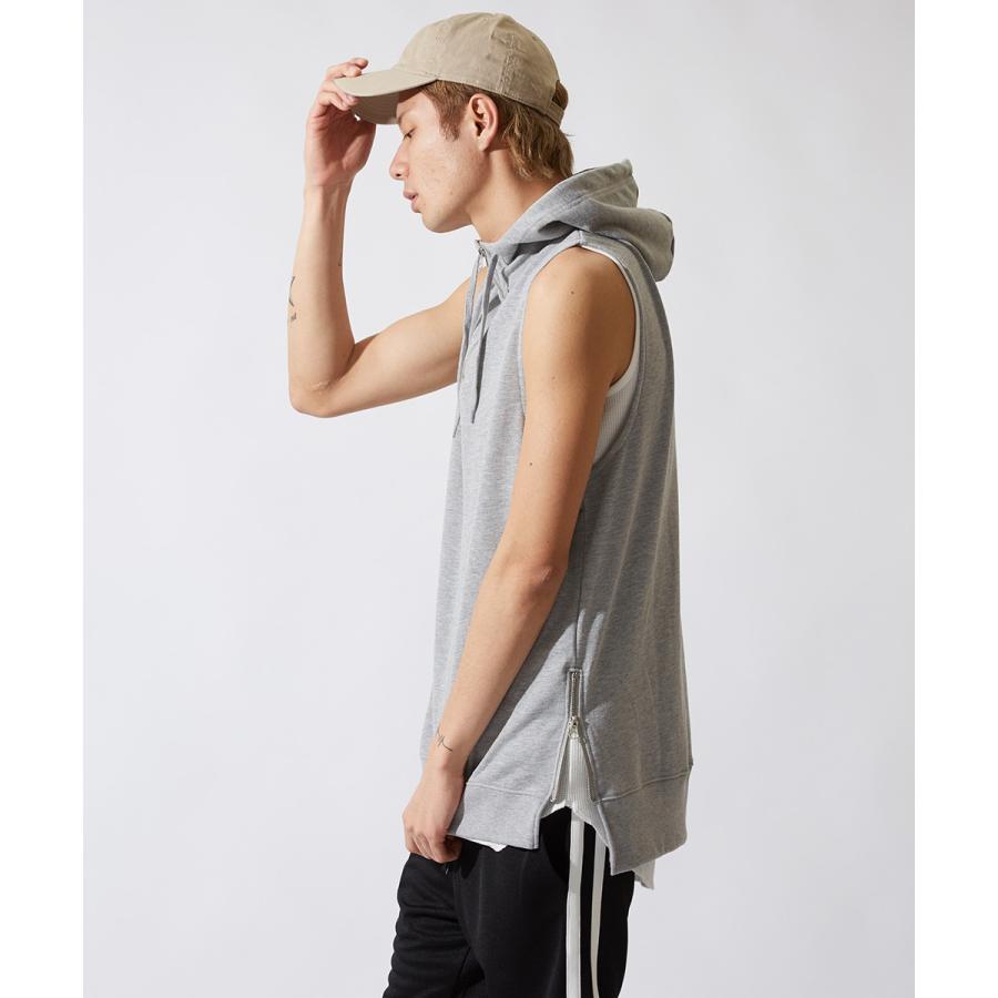 ノースリーブ ハーフジップ パーカー メンズ ビッグパーカー ビッグシルエット プルオーバー スウェット オーバーサイズ ビッグサイズ | improves | 04