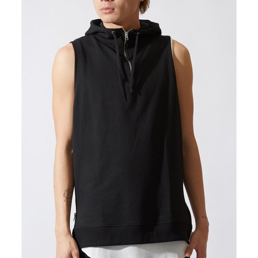 ノースリーブ ハーフジップ パーカー メンズ ビッグパーカー ビッグシルエット プルオーバー スウェット オーバーサイズ ビッグサイズ | improves | 05