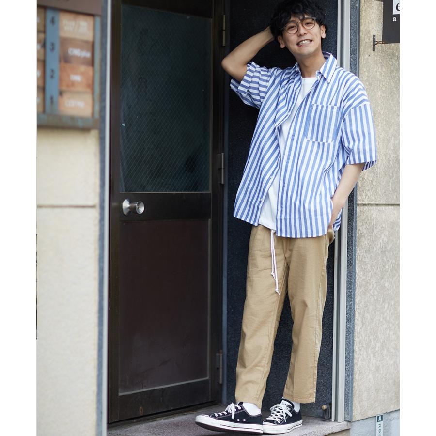 ストライプ ビッグシルエット シャツ メンズ 半袖 ビッグシャツ ストライプシャツ 半袖シャツ ブロードシャツ オーバーサイズ ブラック | improves | 04