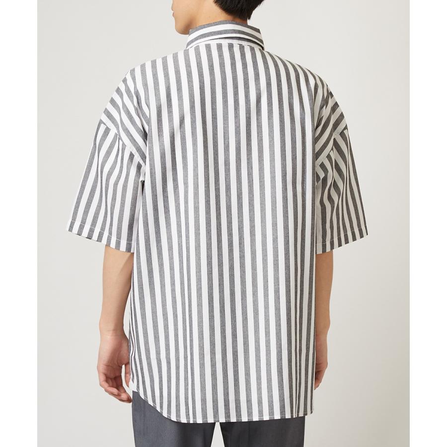ストライプ ビッグシルエット シャツ メンズ 半袖 ビッグシャツ ストライプシャツ 半袖シャツ ブロードシャツ オーバーサイズ ブラック | improves | 08