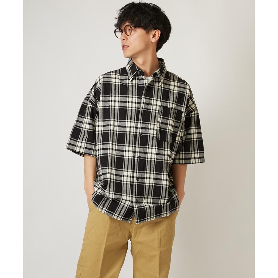 チェック ビッグシルエット シャツ メンズ 半袖 ビッグシャツ チェックシャツ 半袖シャツ ブロードシャツ オーバーサイズ ビッグサイズ | improves | 05