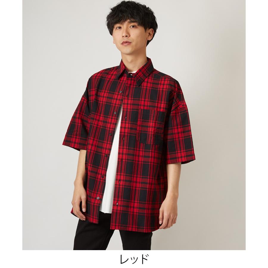 チェック ビッグシルエット シャツ メンズ 半袖 ビッグシャツ チェックシャツ 半袖シャツ ブロードシャツ オーバーサイズ ビッグサイズ | improves | 07