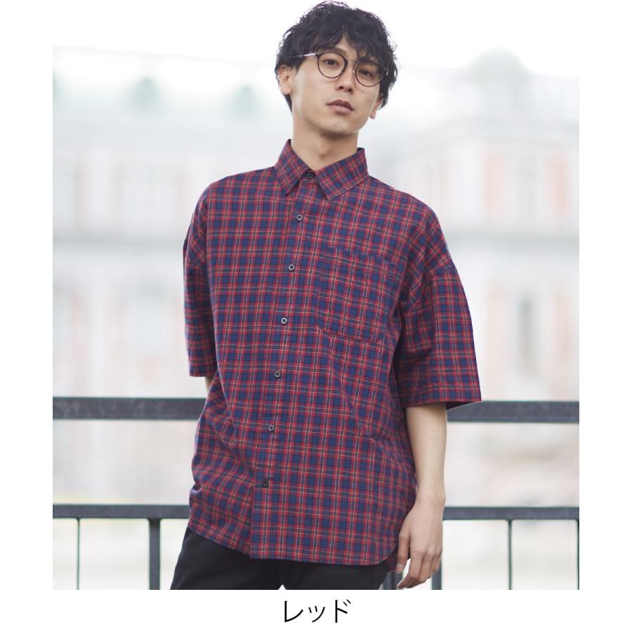 チェック ビッグシルエット シャツ メンズ 半袖 ビッグシャツ チェックシャツ 半袖シャツ ブロードシャツ オーバーサイズ ビッグサイズ | improves | 04