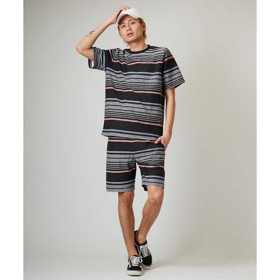 裏使い スウェット ボーダー カットソー メンズ Tシャツ 半袖 スエット トレーナー クルーネック トップス ブラック 黒 サーフ系 | improves | 02