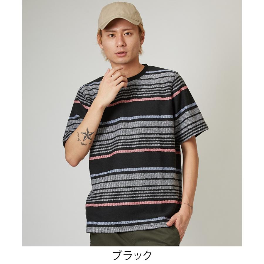 裏使い スウェット ボーダー カットソー メンズ Tシャツ 半袖 スエット トレーナー クルーネック トップス ブラック 黒 サーフ系 | improves | 03