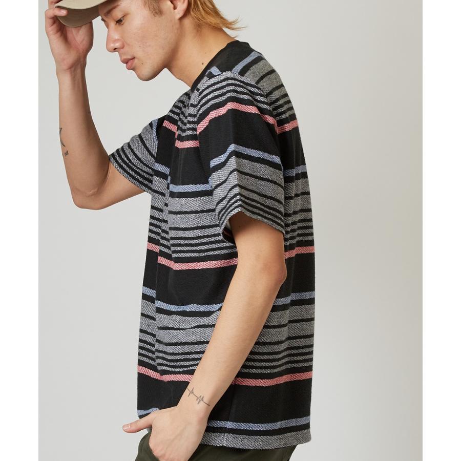 裏使い スウェット ボーダー カットソー メンズ Tシャツ 半袖 スエット トレーナー クルーネック トップス ブラック 黒 サーフ系 | improves | 05