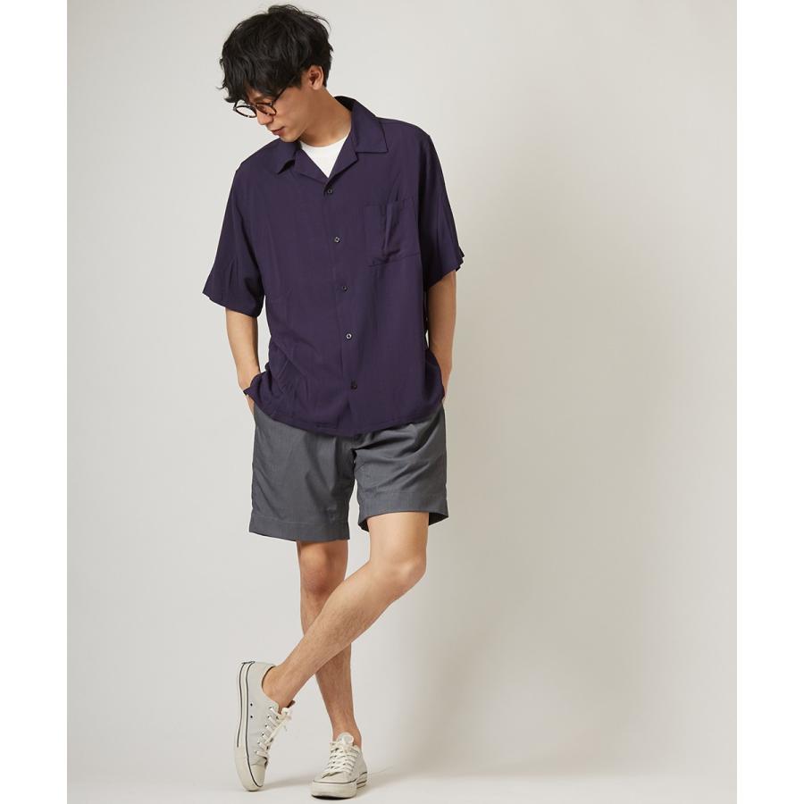 開襟シャツ 半袖 メンズ レーヨン シャツ オープンカラーシャツ ボーリングシャツ 半袖シャツ 無地 ホワイト ブラック ネイビー 白 黒 | improves | 03