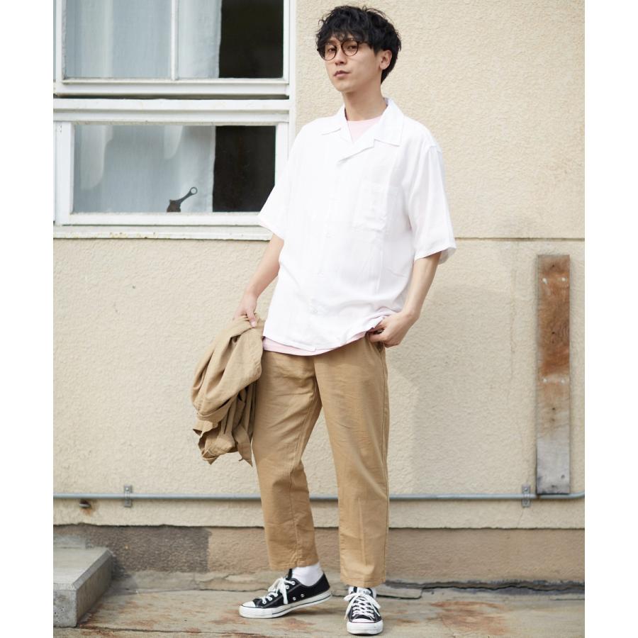 開襟シャツ 半袖 メンズ レーヨン シャツ オープンカラーシャツ ボーリングシャツ 半袖シャツ 無地 ホワイト ブラック ネイビー 白 黒 | improves | 05