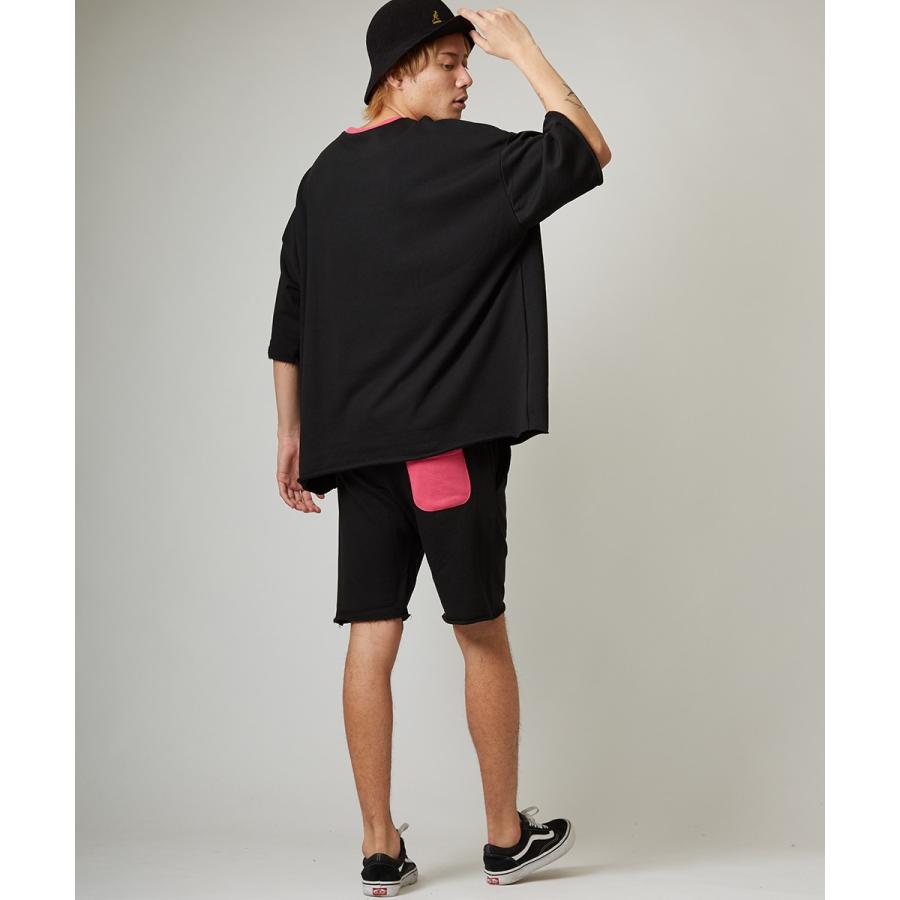 蛍光色 使い ビッグシルエット トレーナー メンズ 無地 半袖 5分袖 スウェット スエット クルーネック オーバーサイズ ビッグサイズ | improves | 02