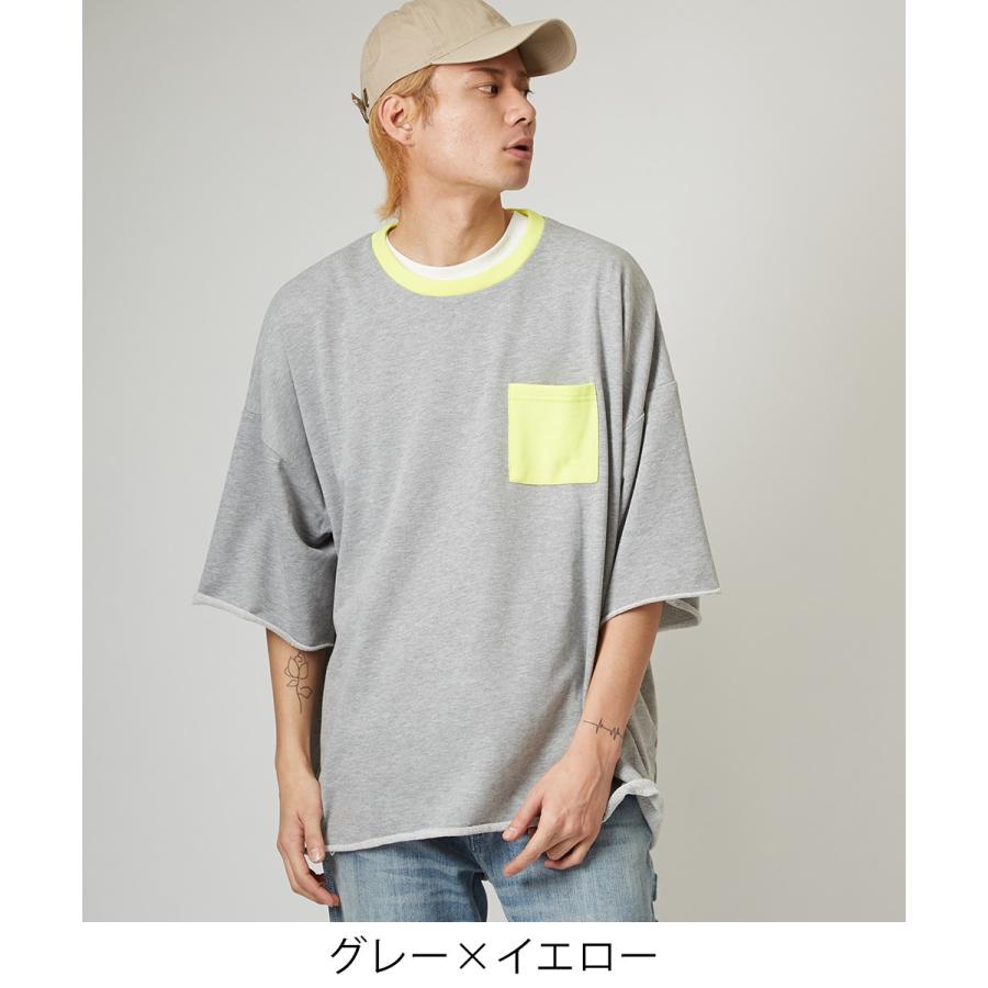 蛍光色 使い ビッグシルエット トレーナー メンズ 無地 半袖 5分袖 スウェット スエット クルーネック オーバーサイズ ビッグサイズ | improves | 03