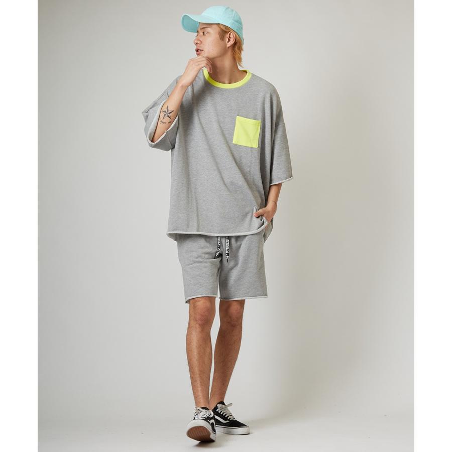 蛍光色 使い ビッグシルエット トレーナー メンズ 無地 半袖 5分袖 スウェット スエット クルーネック オーバーサイズ ビッグサイズ | improves | 04
