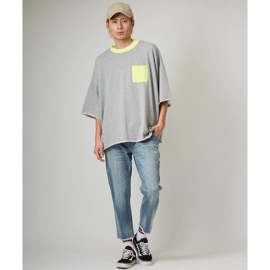 蛍光色 使い ビッグシルエット トレーナー メンズ 無地 半袖 5分袖 スウェット スエット クルーネック オーバーサイズ ビッグサイズ | improves | 05