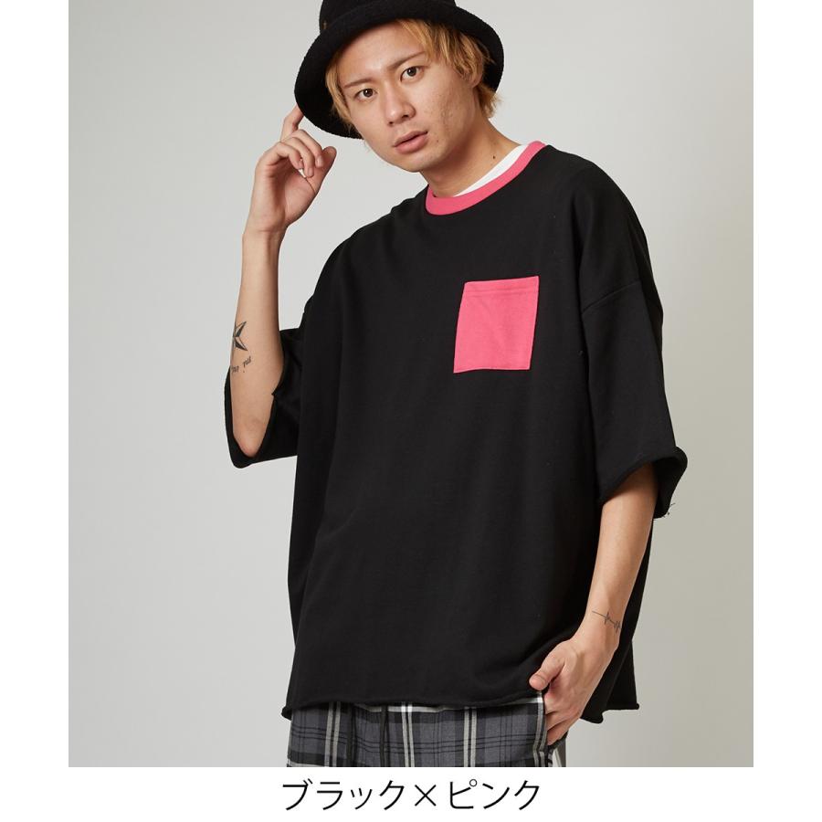 蛍光色 使い ビッグシルエット トレーナー メンズ 無地 半袖 5分袖 スウェット スエット クルーネック オーバーサイズ ビッグサイズ | improves | 06