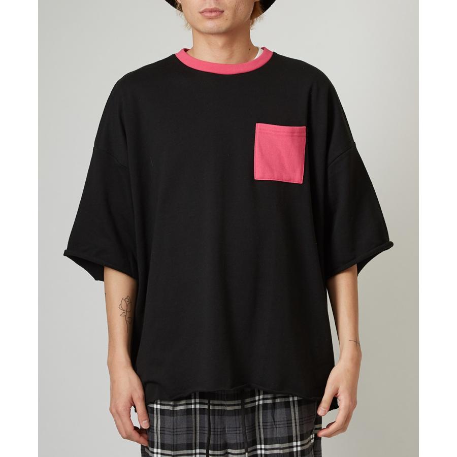 蛍光色 使い ビッグシルエット トレーナー メンズ 無地 半袖 5分袖 スウェット スエット クルーネック オーバーサイズ ビッグサイズ | improves | 07