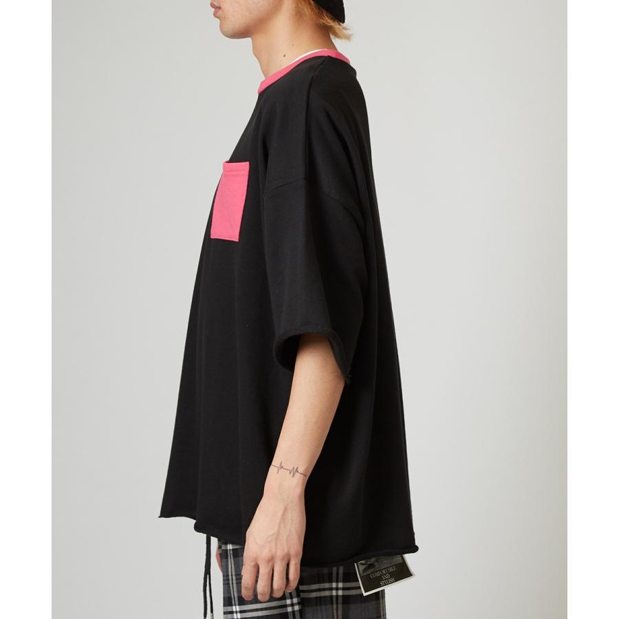 蛍光色 使い ビッグシルエット トレーナー メンズ 無地 半袖 5分袖 スウェット スエット クルーネック オーバーサイズ ビッグサイズ | improves | 08