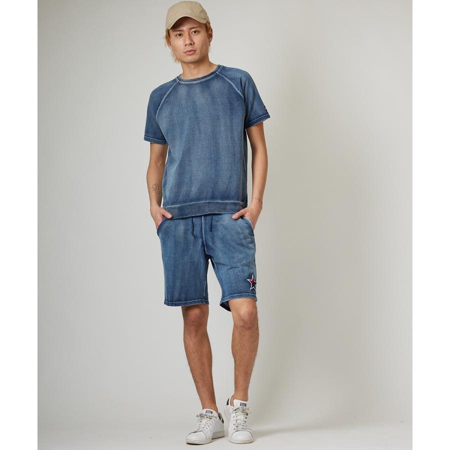 スウェットデニム 半袖 トレーナー メンズ カットデニム Tシャツ カットソー クルーネック トップス スエット ブルー ネイビー 青 | improves | 02