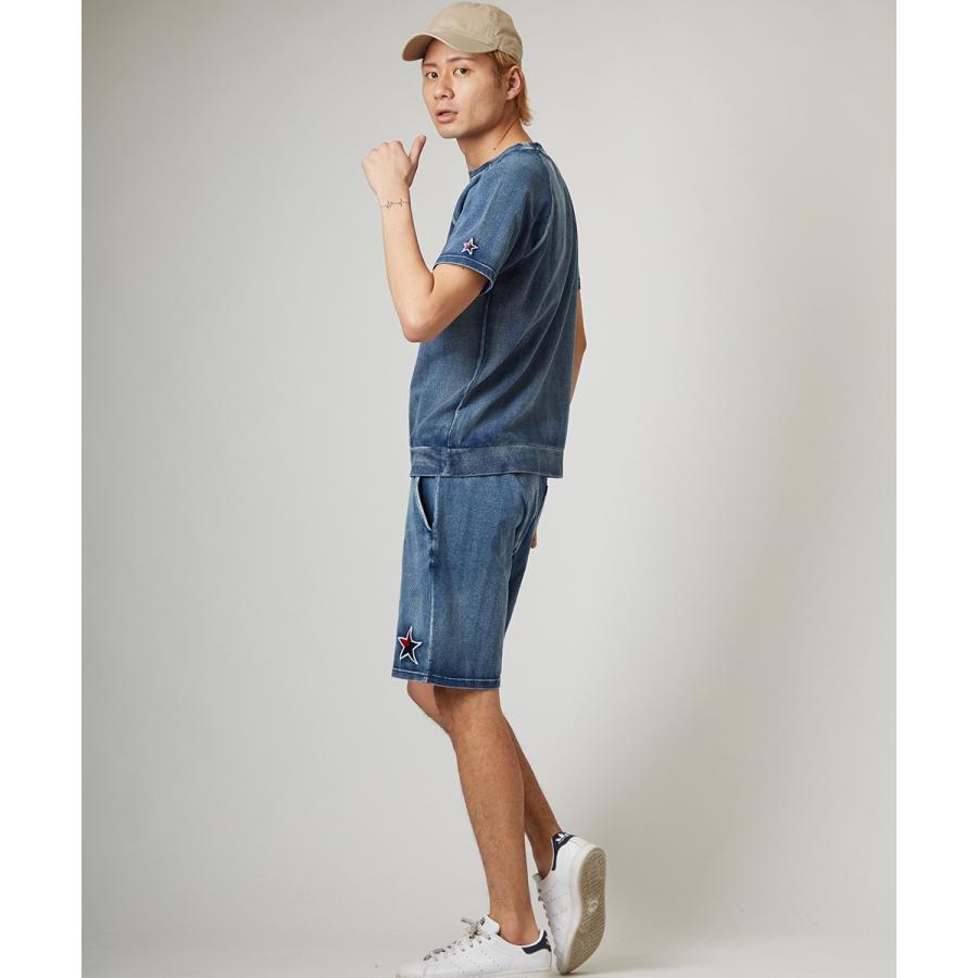 スウェットデニム 半袖 トレーナー メンズ カットデニム Tシャツ カットソー クルーネック トップス スエット ブルー ネイビー 青 | improves | 04