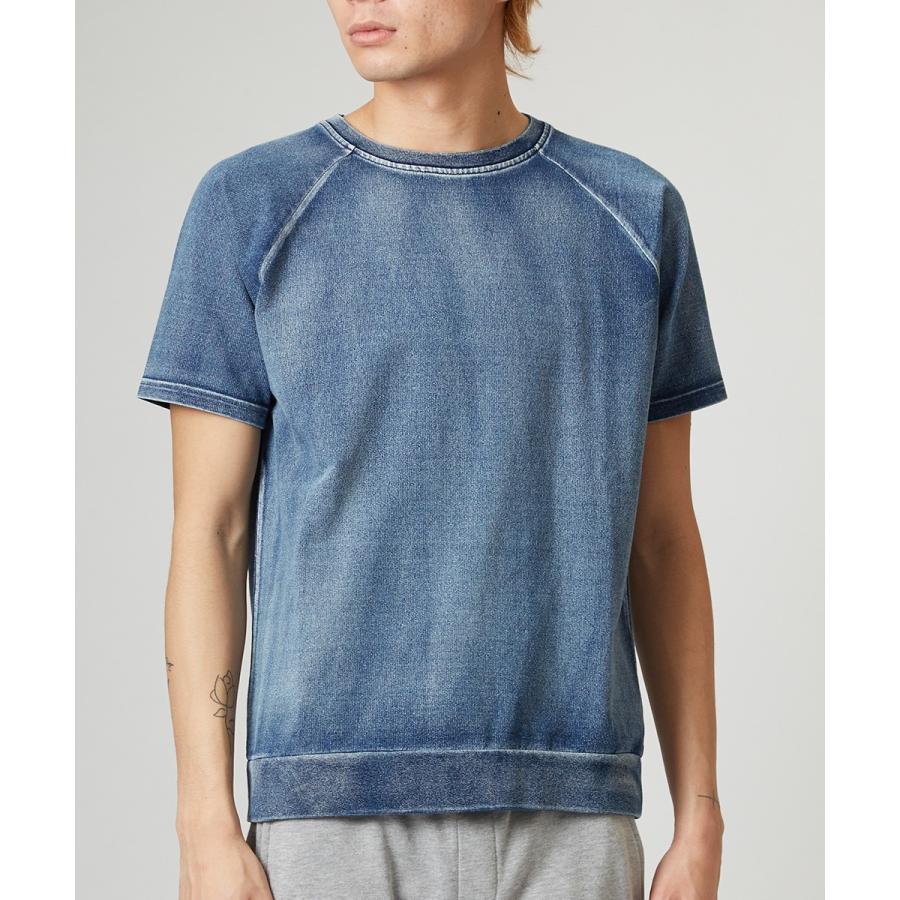 スウェットデニム 半袖 トレーナー メンズ カットデニム Tシャツ カットソー クルーネック トップス スエット ブルー ネイビー 青 | improves | 05