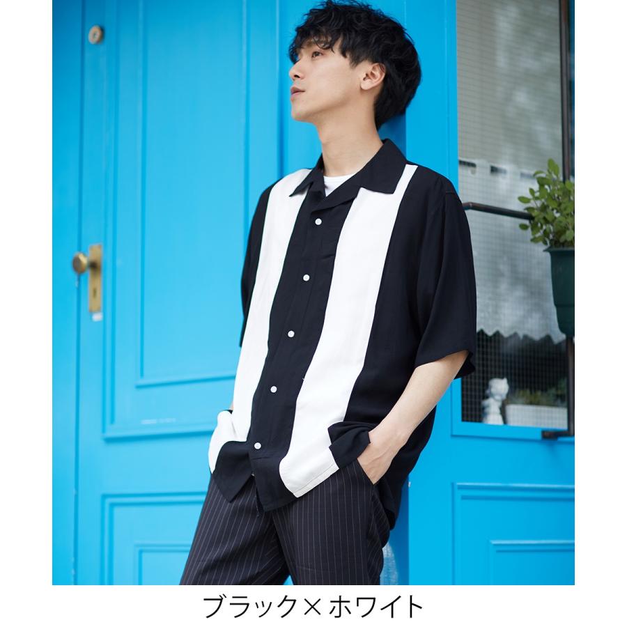 開襟シャツ 半袖 メンズ レーヨン シャツ オープンカラーシャツ ボーリングシャツ 半袖シャツ ホワイト ブラック 白 黒 きれいめ | improves | 01