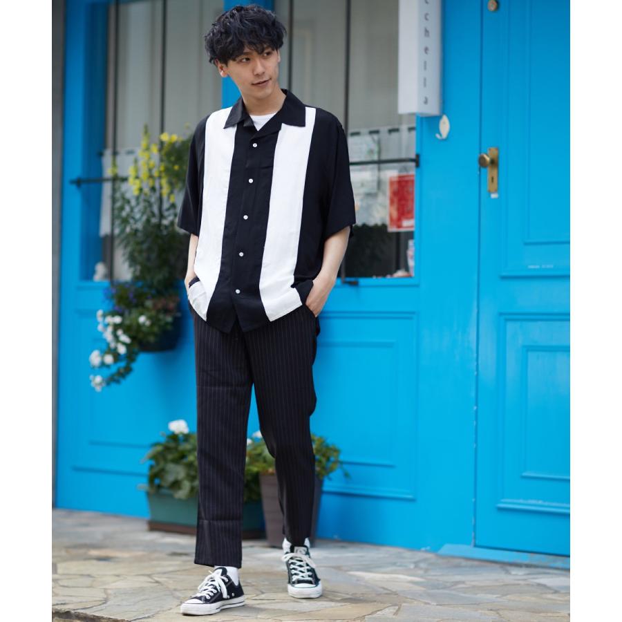 開襟シャツ 半袖 メンズ レーヨン シャツ オープンカラーシャツ ボーリングシャツ 半袖シャツ ホワイト ブラック 白 黒 きれいめ | improves | 02