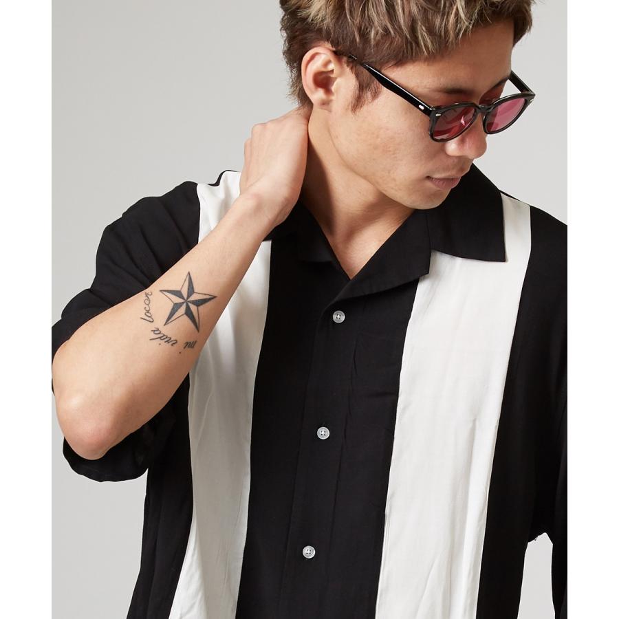 開襟シャツ 半袖 メンズ レーヨン シャツ オープンカラーシャツ ボーリングシャツ 半袖シャツ ホワイト ブラック 白 黒 きれいめ | improves | 03