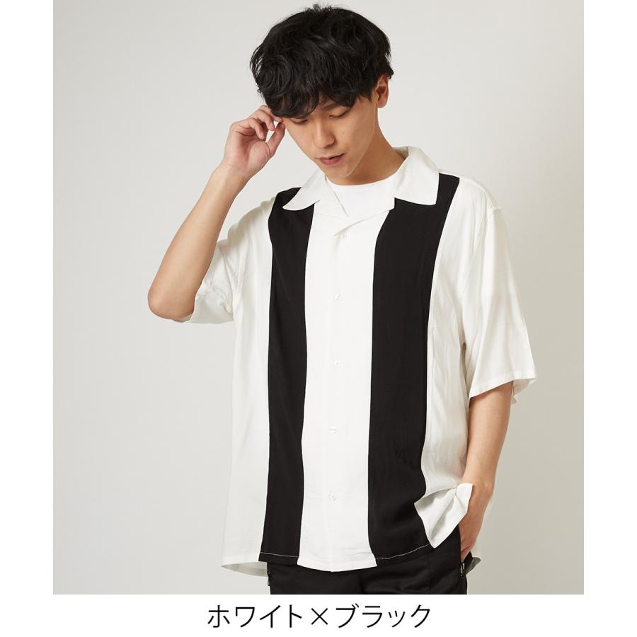 開襟シャツ 半袖 メンズ レーヨン シャツ オープンカラーシャツ ボーリングシャツ 半袖シャツ ホワイト ブラック 白 黒 きれいめ | improves | 04