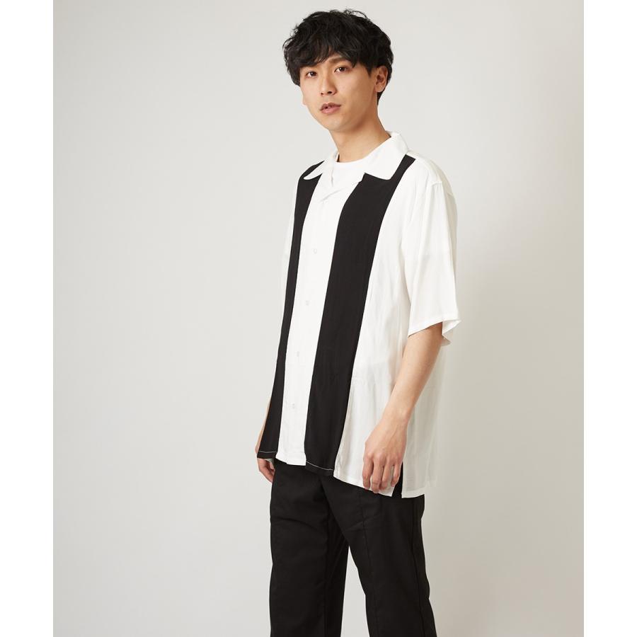 開襟シャツ 半袖 メンズ レーヨン シャツ オープンカラーシャツ ボーリングシャツ 半袖シャツ ホワイト ブラック 白 黒 きれいめ | improves | 05