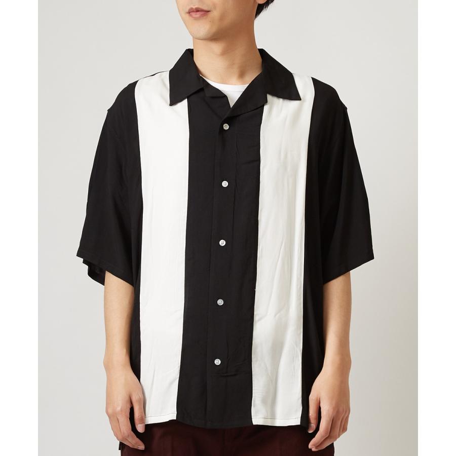 開襟シャツ 半袖 メンズ レーヨン シャツ オープンカラーシャツ ボーリングシャツ 半袖シャツ ホワイト ブラック 白 黒 きれいめ | improves | 06